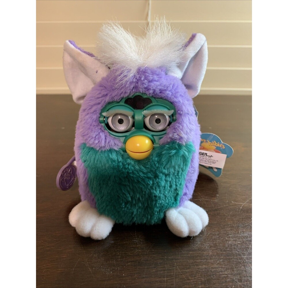 VTG 1999 Furby Babies Purple & Green Tested Working w/ Tags No Box